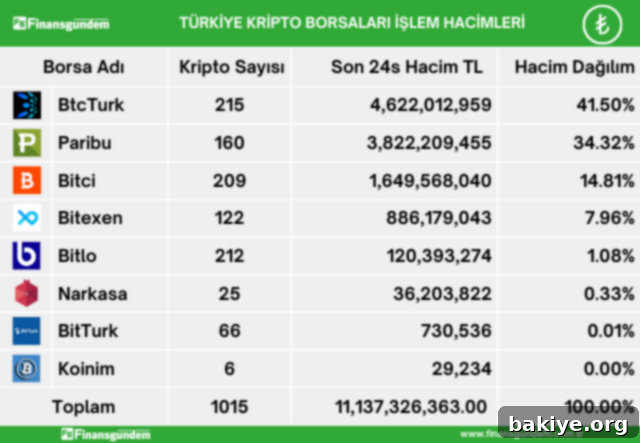 Türkiye Kripto Hacimleri Analizi 2 Türkiye Kripto Borsaları TL Bazında 24 Saatlik İşlem Hacmi Dağılımı