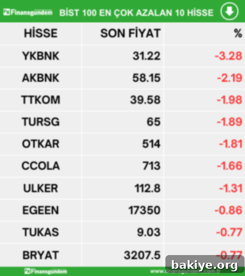 BIST100 Piyasasında Yükselenler Düşenler ve Hacim Şampiyonları 3 BIST 100 En Çok Azalan Hisseler