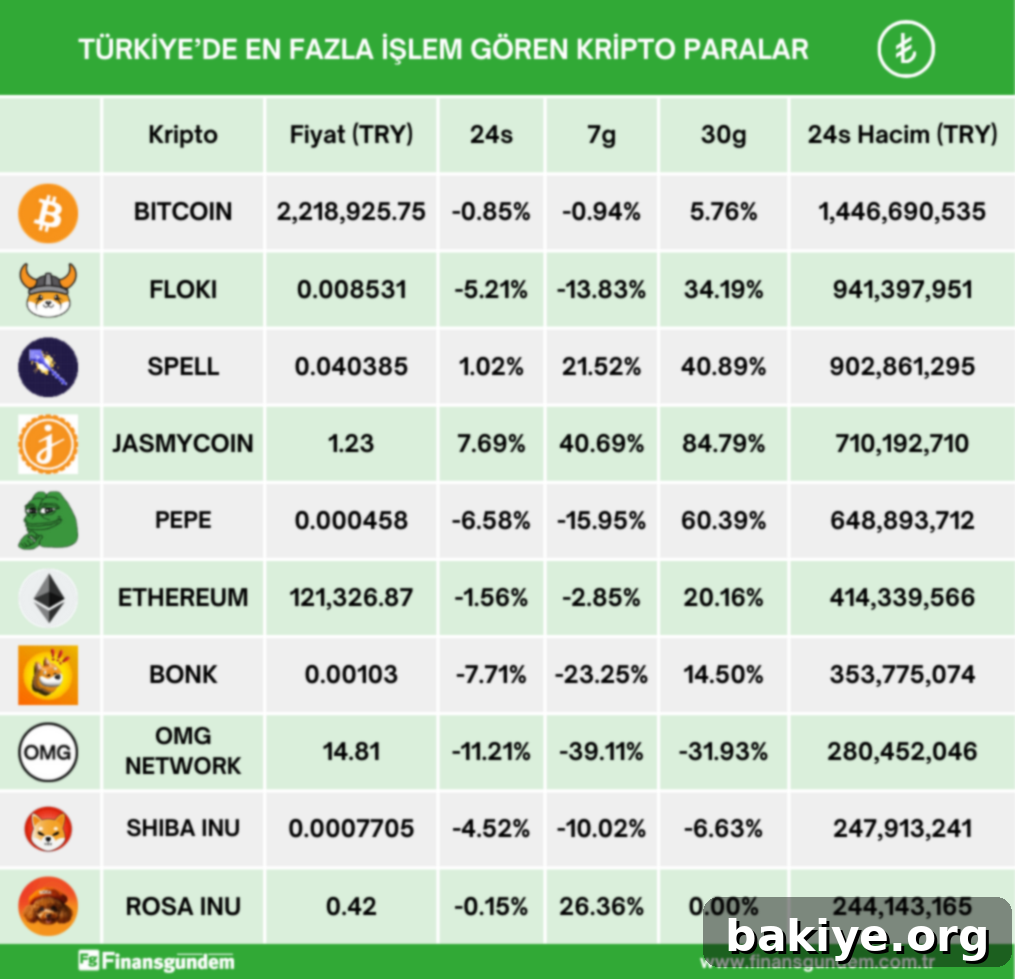 Türkiye'nin Kripto Favorileri 2 Türkiye kripto para piyasasının son 24 saatlik fiyat ve hacim verileri tablosu