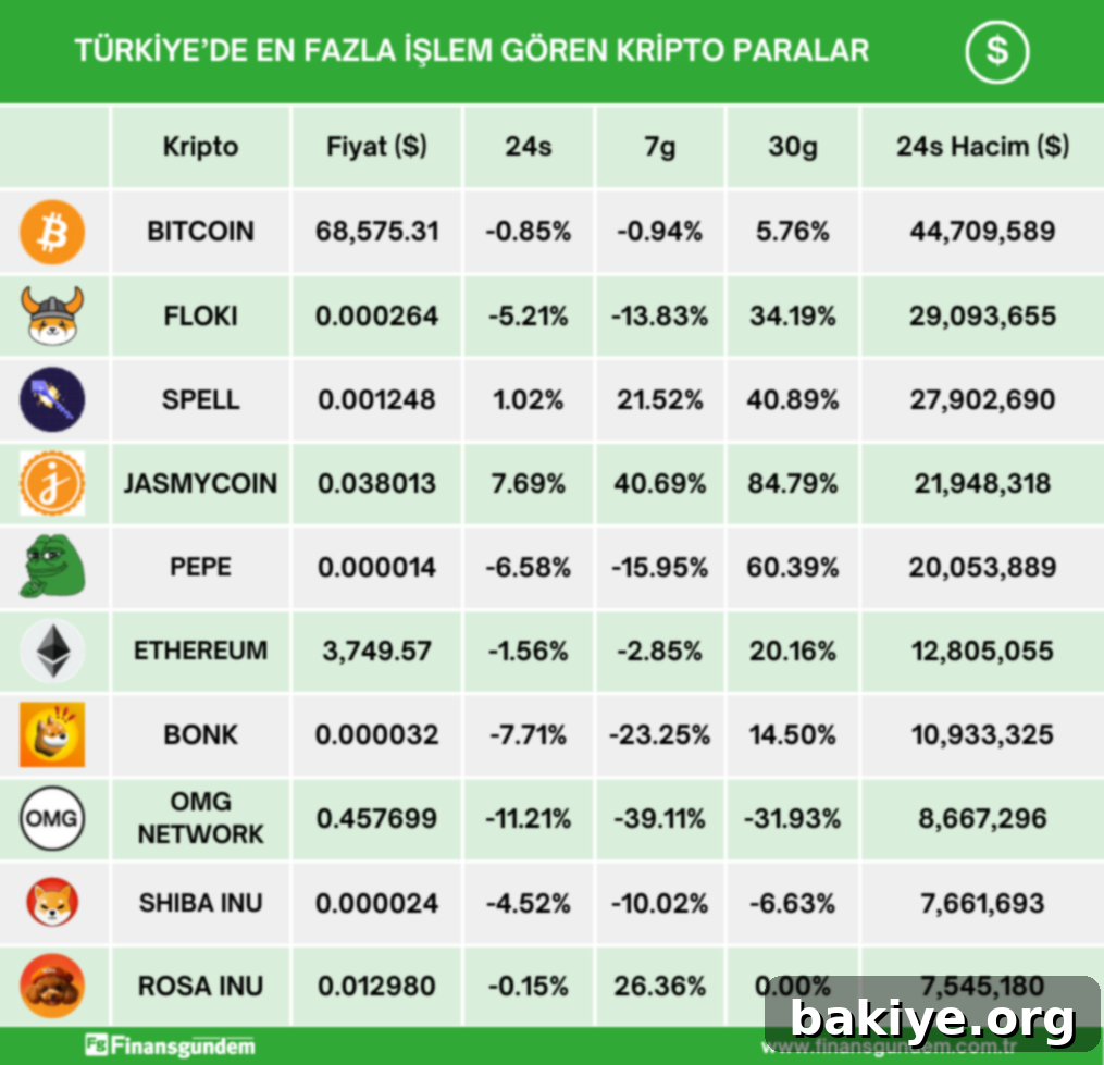 Türkiye'nin Kripto Favorileri 3 Popüler kripto para birimlerinin güncel piyasa verileri özeti