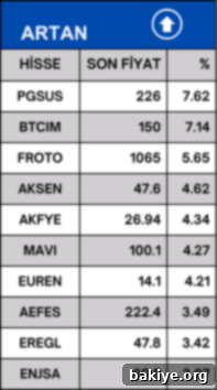 BIST100 Hisse Raporu: Yükselenler, Düşenler ve En Hacimliler (12 Haziran 2024) 2 Borsa İstanbul BIST 100 en çok artan hisseler listesi örneği