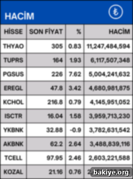 BIST100 Hisse Raporu: Yükselenler, Düşenler ve En Hacimliler (12 Haziran 2024) 4 Borsa İstanbul BIST 100 en çok işlem hacmi gerçekleşen hisseler listesi örneği