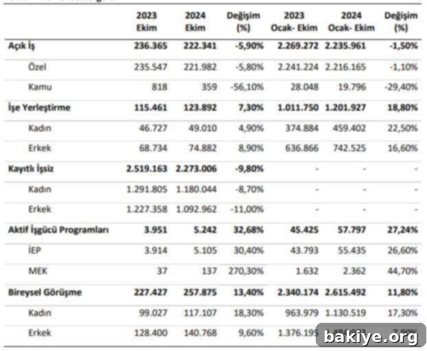 Ekim Ayı İş Piyasasında Çifte Azalma: Açık İş ve Kayıtlı İşsiz Sayısı Düştü 2 İŞKUR Ekim Ayı İşgücü Piyasası Verileri