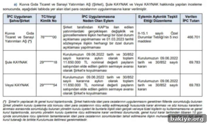 SPK'dan Para Cezaları 2 SPK 2025-06 Bülteni İdari Para Cezası Tablosu 1