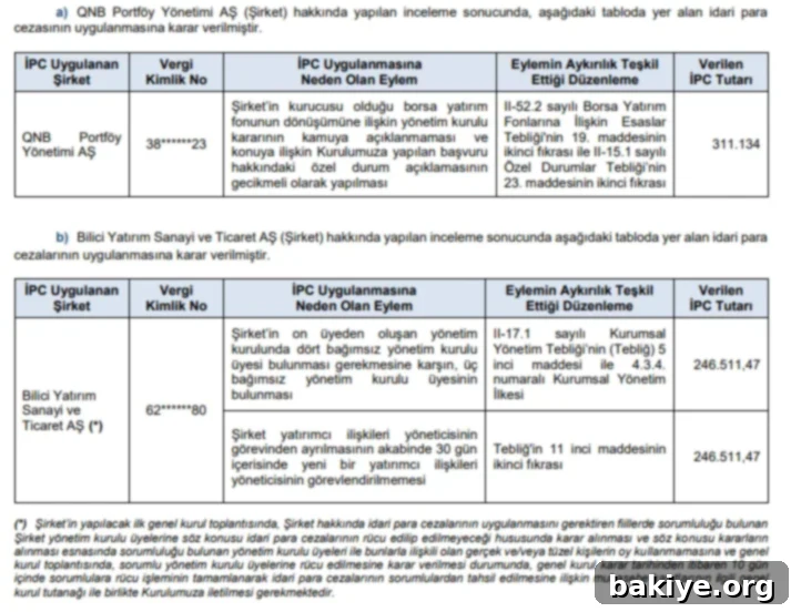 SPK'dan Para Cezaları 2 SPK 2025-07 Bülteni İdari Para Cezaları Tablosu - Bölüm 1