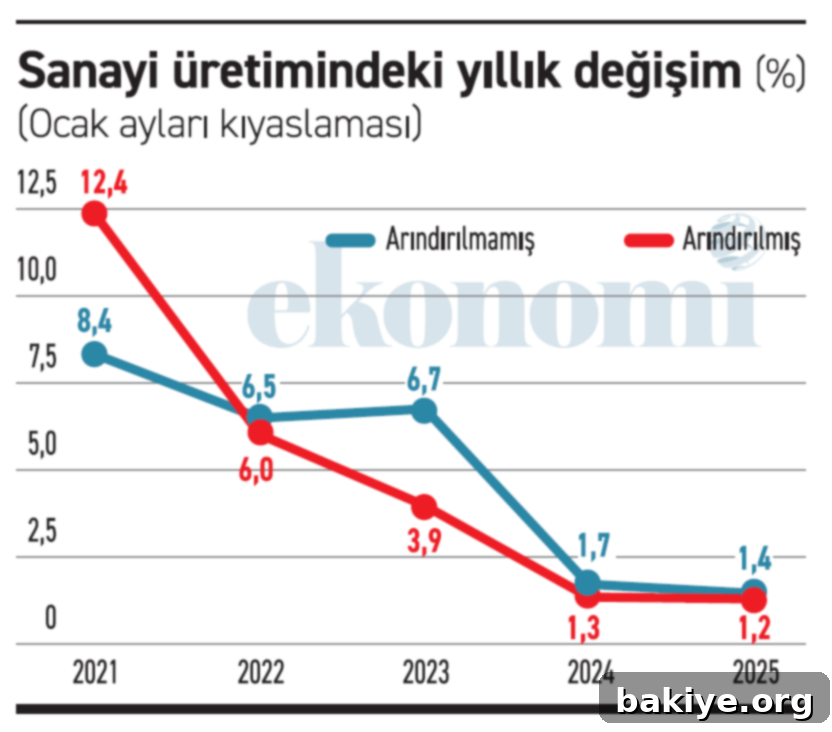 Sanayi Üretimi Çıkmazı 2 Türk Sanayi Üretimi Endeksi Değişimleri (2021-2025 Ocak Ayları)