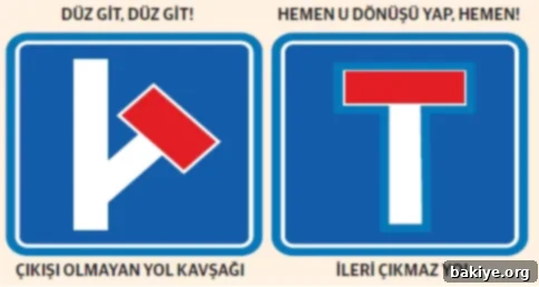 Ekonomi İşaretleri Yolculuk Nereye 2 Yol ayrımındaki trafik işaretleri: Ya düz git ya da U dönüşü yap.